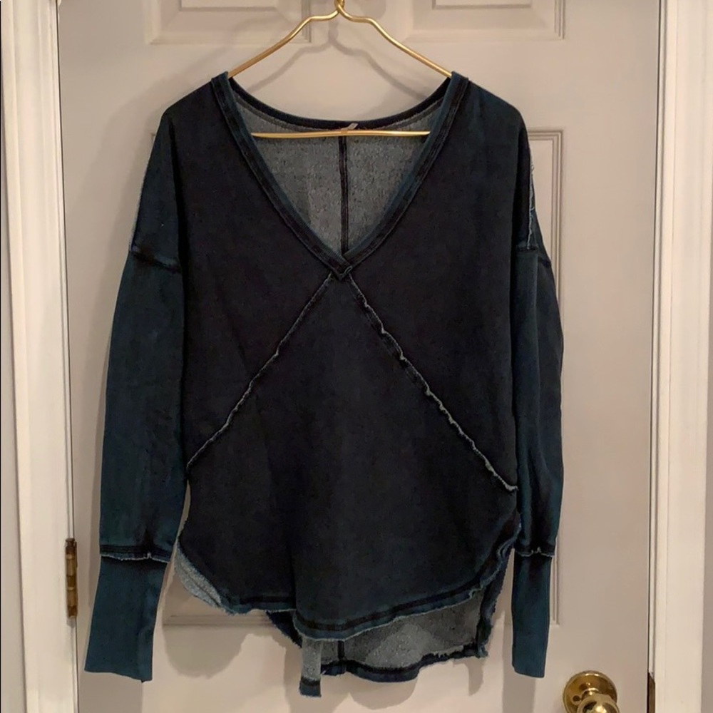 Free People Acid Wash V Neck Sweatshirt